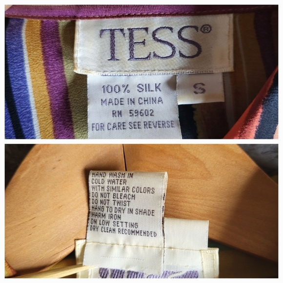 Vintage Tess 100% Silk Multi-colored Striped Long Sleeve Shirt Size S - Picture 15 of 16